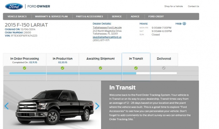 Ford delivery tracking vin #3