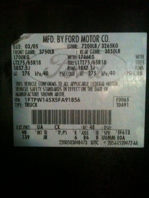 Ford door jamb sticker decoder #1