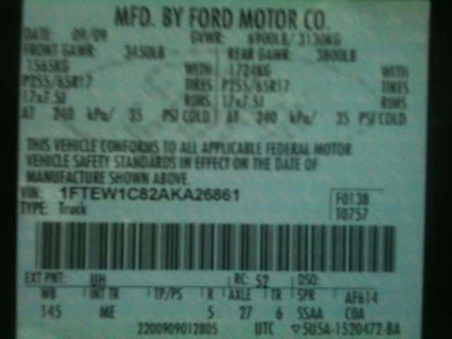 B6 axle code ford