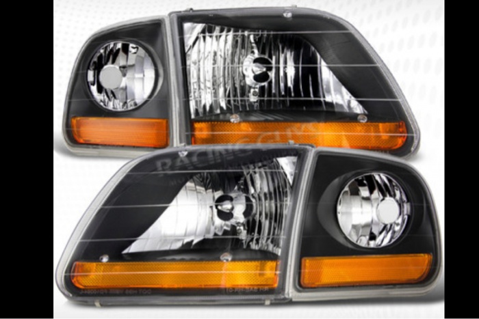 97-03 F150 Expedition 97-99 F250 LD Black LED Headlights+Corner