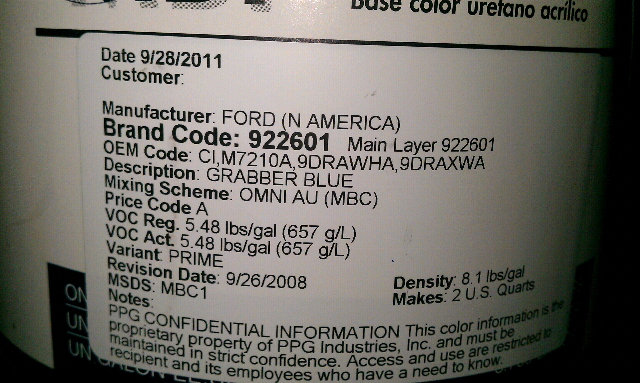 Ford grabber blue color code #9